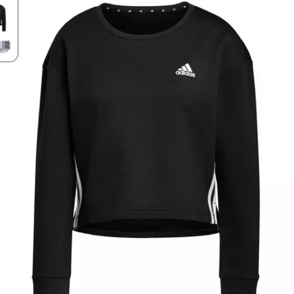adidas Women's Primegreen Comfort Fleece Loose Cropped Black 3-Stripes T… - Picture 14 of 16